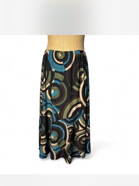 Abstract Circle Print Maxi Skirt in Black, Teal & Olive